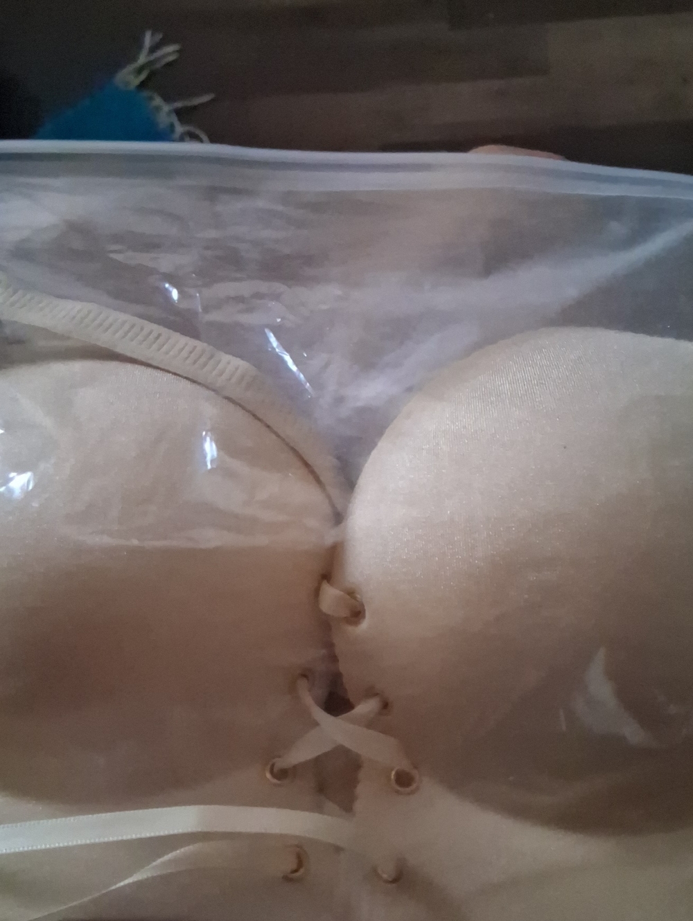 Strapless Lace-Up Push-Up Bra - Beige